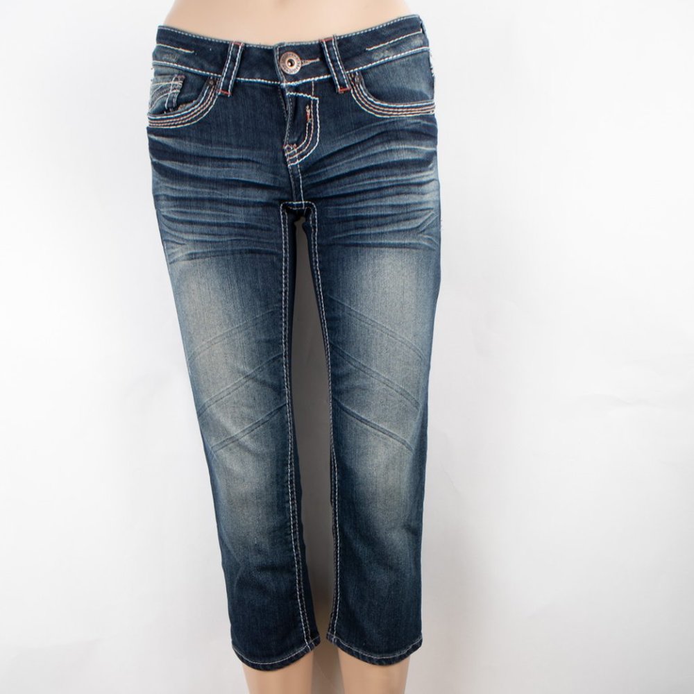 Hydraulic Jeans Capri 3 4 (26 X 22) Women's Denim Jeans Dark Wash Flap Pocket